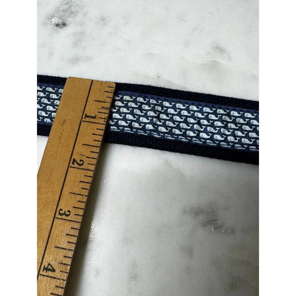 Vineyard Vines Belt Mens 32 Navy Whale Logo Canvas Leather Coastal Preppy Boat
